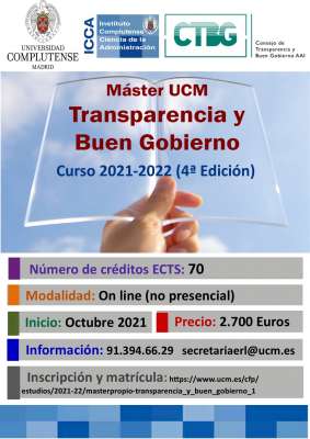 Apertura del plazo de matrícula en la IV Edición del Máster de Transparencia y Buen Gobierno (curso 2021-2022). Titulación organizada por el ICCA en colaboración con el Consejo de Transparencia y Buen Gobierno.